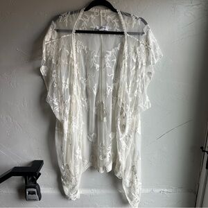 Sheer Ivory Lace Embroidered Kimono Duster Boho Romantic Layering Shyanne OS